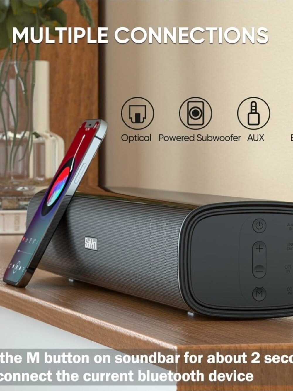 NEW Sound Bar,17 inch Sound Bar for Smart TV with Bluetooth 5.3/Optical/AUX